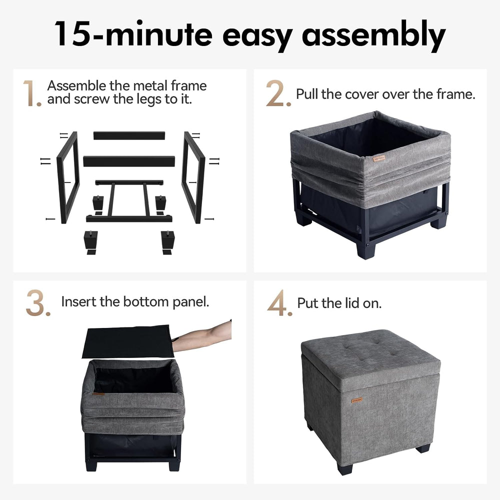 ABHENG Steel Frame Square Ottoman with Storage Gray UASND641G | 17.7" x ...