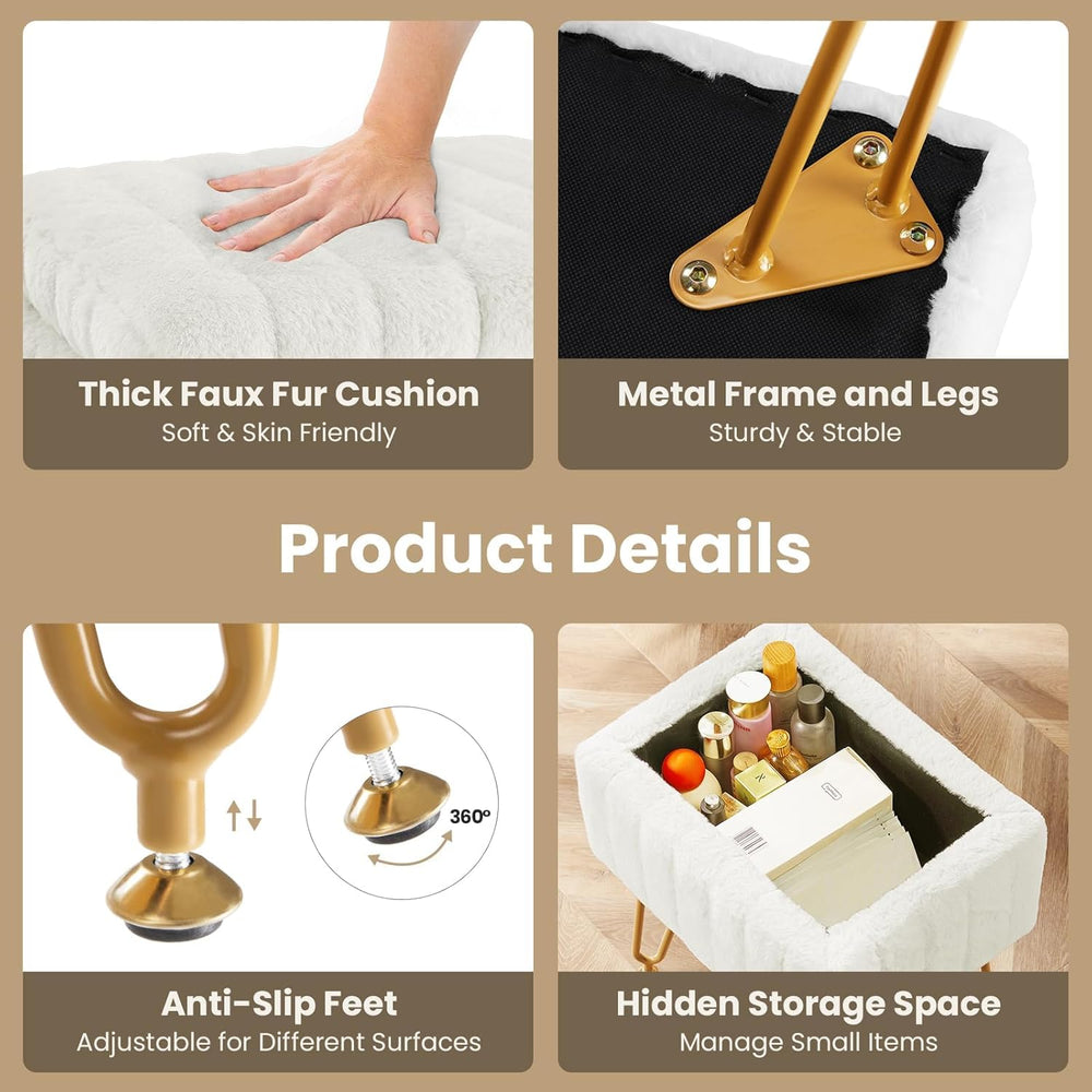 DUMOS Vanity Stool Chair Ottoman with Storage, Makeup Cute Soft Small Footsto...