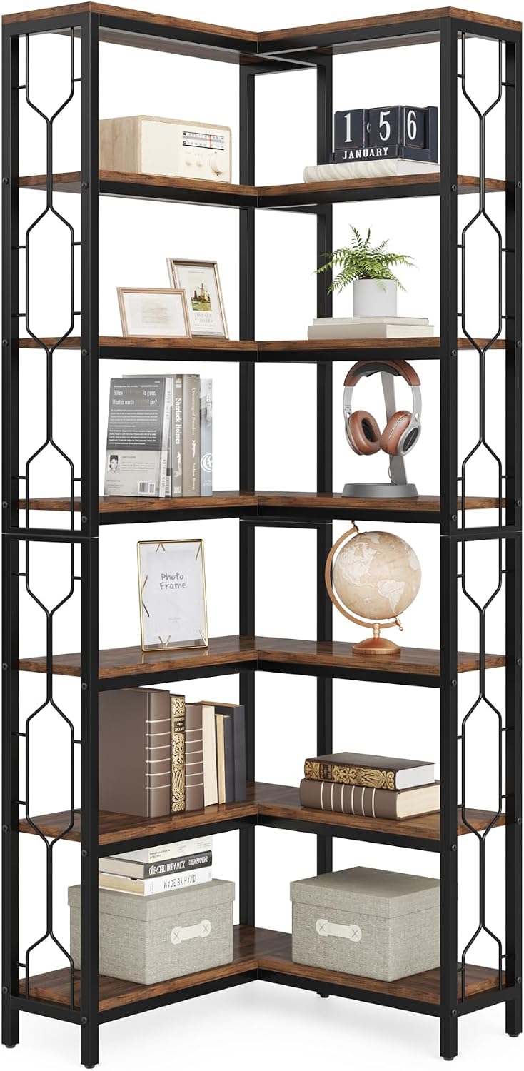 Tribesigns Corner Shelf, 7-Tier Industrial Corner Bookshelf and Bookcase | Fr...