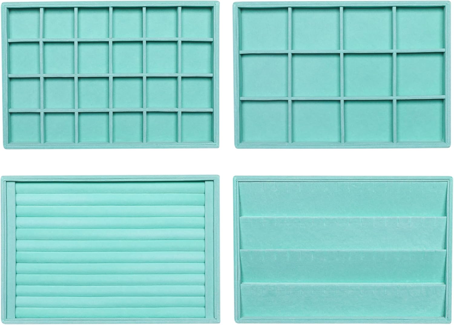 Frebeauty Stackable Velvet Jewelry Organizer Trays for Drawers Inserts Jewelry Storage Tray Display Case, Stud Earrings Bracelets Necklace Rings Accessories Trays for Women(Set of 4)(Turquoise)