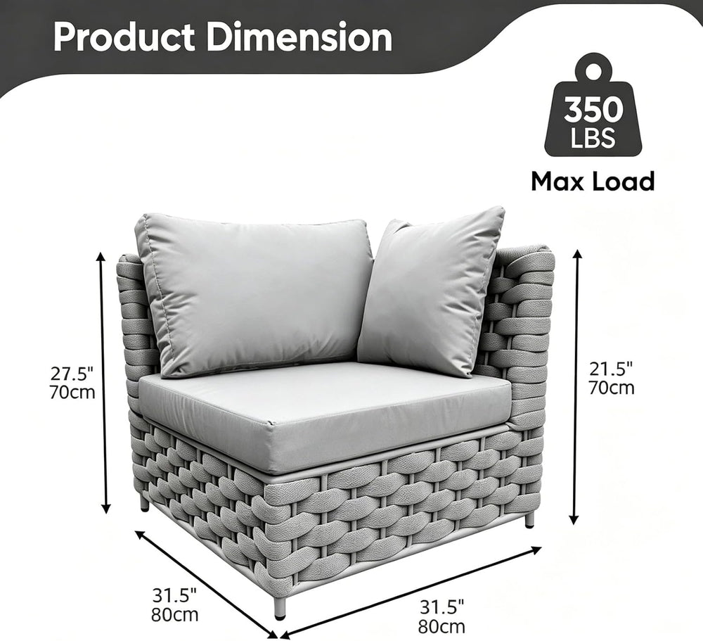 TWT Khaki Gray Left Arm Outdoor Patio Sofa, Modular Woven Rope Sectional Chai...