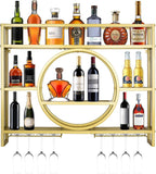 39in Wine Rack Wall Mounted, 3-Tier Metal Bar Shelves with Glass Holder | Modern Floating Bar Liquor Bottle Display Shelf Wall Mounted for Home Bar Kitchen Dining Room (Gold, 39in/100cm)