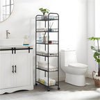 6-Tier Slim Storage Cart with Wheels,10in Wide Black Narrow Rolling Shelf,Sturdy Slim Storage Ideal for Kitchen, Bathroom, and Laundry Room