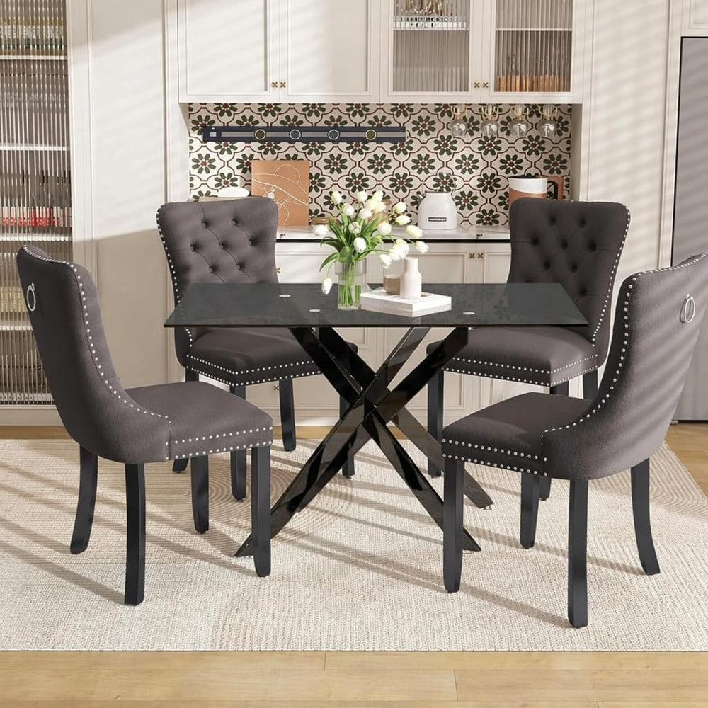 51" 5-Piece Glass Dining Table Set for 4, Grey&Black