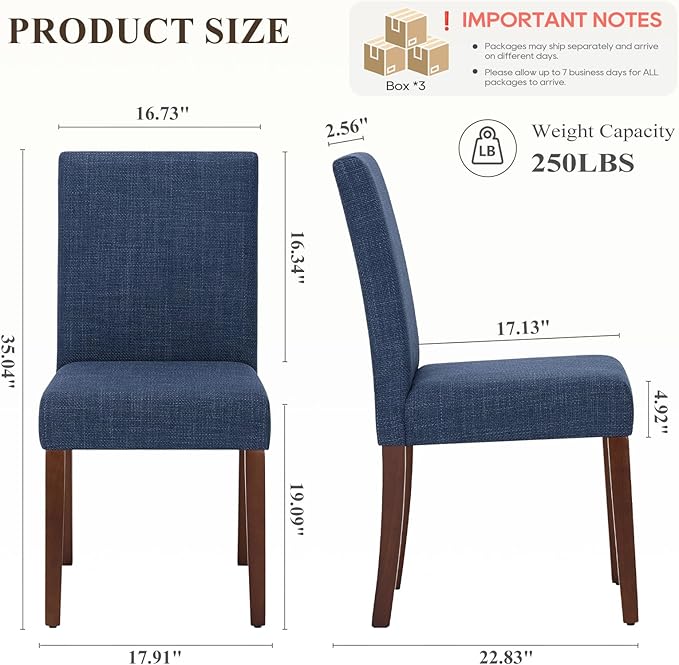 Upholstered Dining Chairs Set of 6, Modern Fabric Dining Room Chair, Wooden Dining Chair, Kitchen Side Chairs, Farmhouse Dinner Chair with High Back for Kitchen, Blue