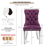 Mid Century Modern Dining Chairs Set of 6, Purple Velvet Upholstered Tufted Back, Kitchen & Dining Room Chairs, Brushed Silver Metal Legs, Nailhead Trim, Sillas para Comedor (Purple, 6 Pcs)