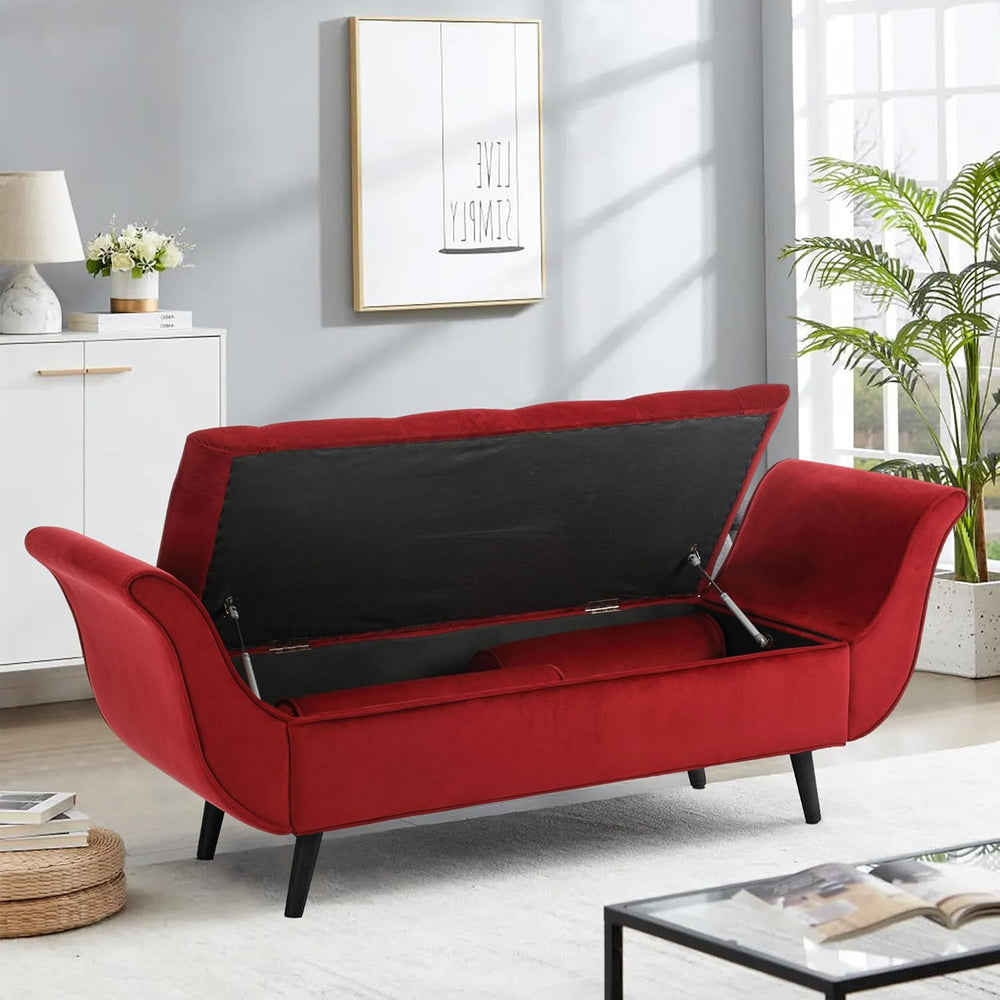 65" Storage Benches Velvet End of Bed Bench Storage Ottoman with Button-...
