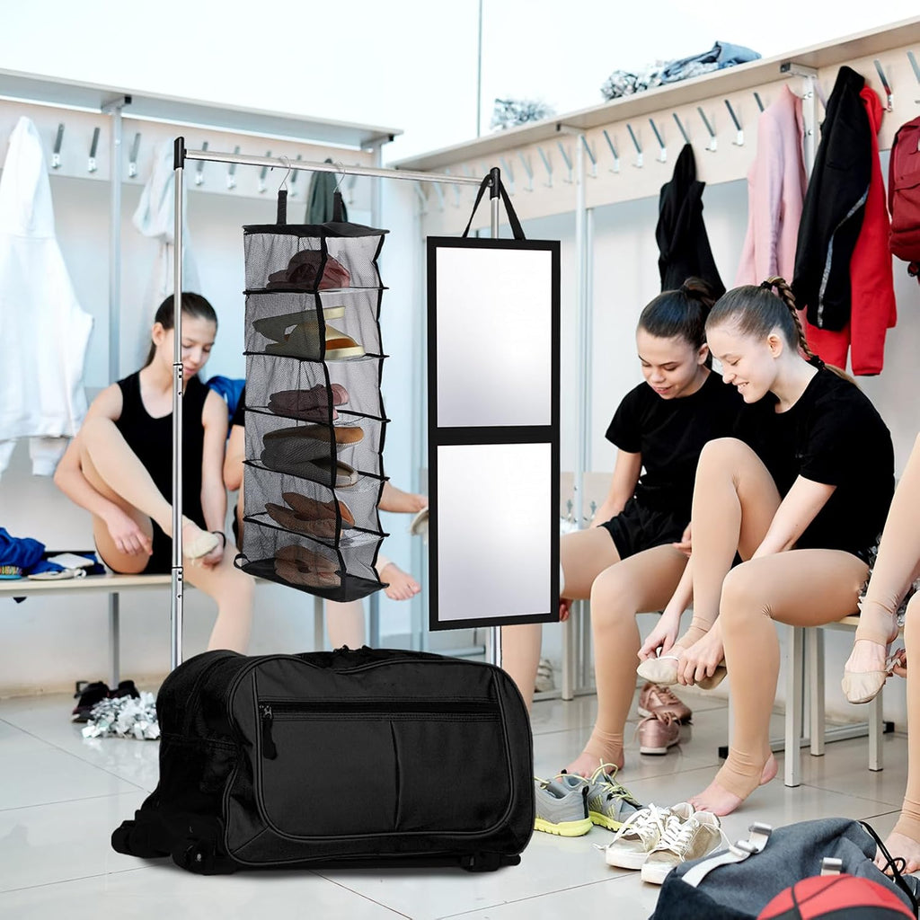 Aliceset 6-shelf Hanging Shoe Organizer for Dance Bags, Collapsible Hanging Shoe Rack with Transparent Shelves and Mesh Sides, Travel Backstage Accessories, Dance Bag Accessories