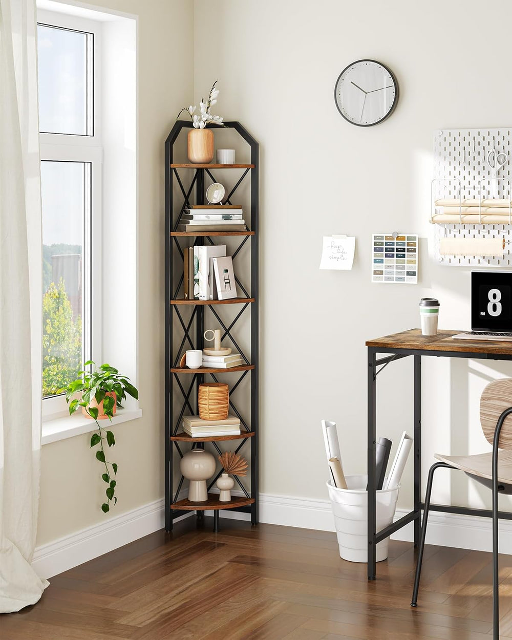 CHOEZON 6-Tier Corner Shelf, Industrial Corner Bookshelf, 71.2" Corner S...