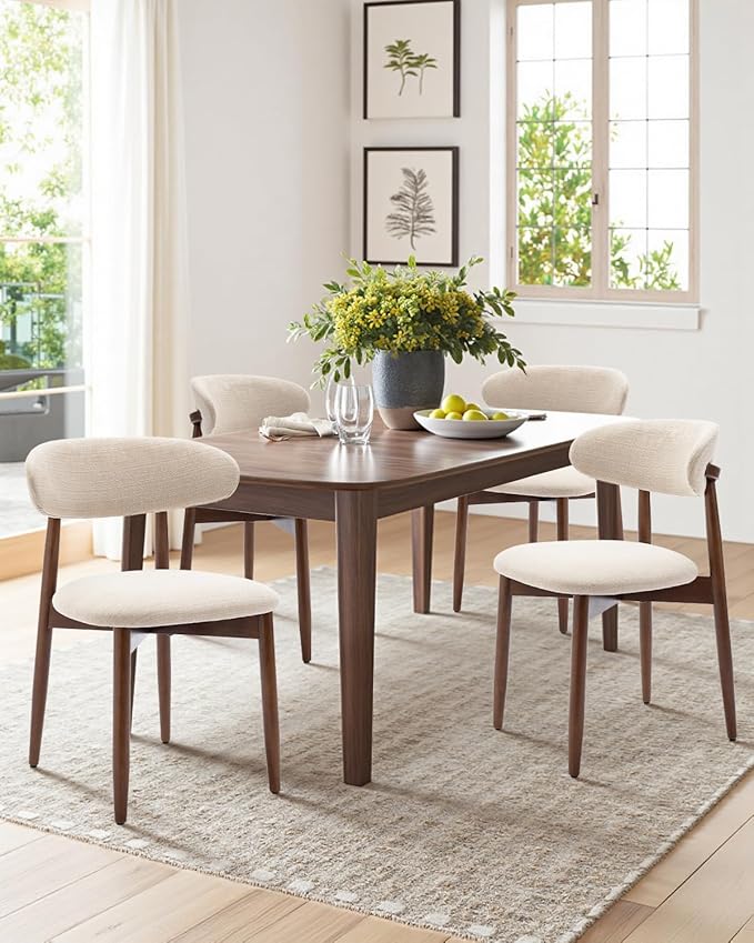 Dining Room Chairs Set of 2, Upholstered Farmhouse Dining Chairs, Modern Fabric Kitchen Chairs with Solid Wood Leg,Beige