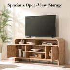 TV Stand for TVs Up to 65'' - [Unique Curved Profile, FSC-Certified Wooden Board] Entertainment Center with Adjustable Shelves and Storage Cabinet Modern Media Console for Living Room