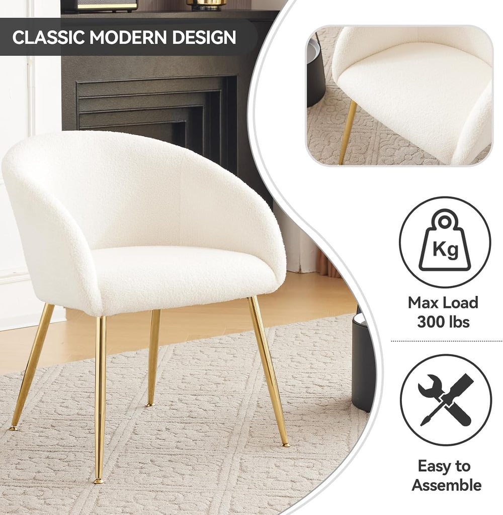 Modern Vanity Chair, Living Room Chair with Metal Legs,Teddy Fabric Dining Ch...