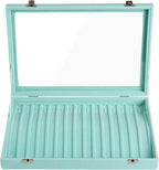 Frebeauty 15 Hooks Necklace Tray Velvet Neckalce Organizer with Clear Lid Lockable Necklace Holder Box Jewelry Organizer for Pendants Chains Necklace Jeweley Tray for Women Girls(Turquoise)