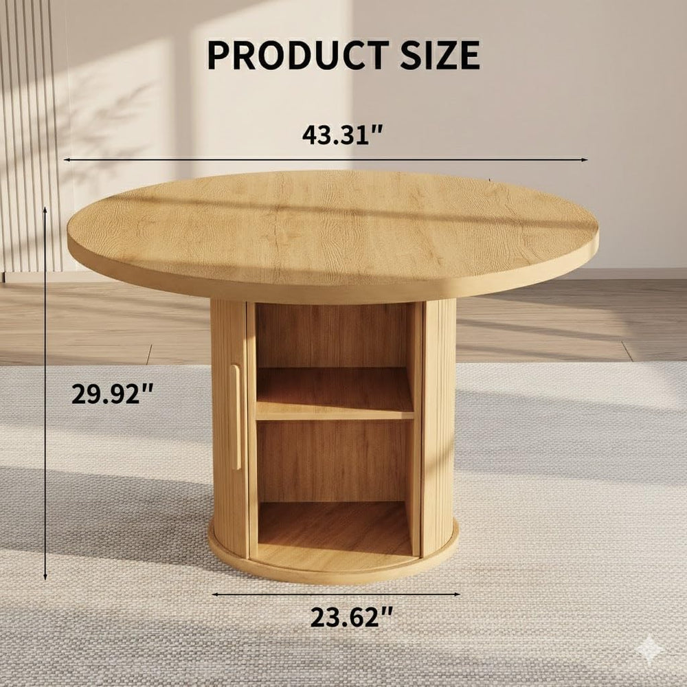 HIPIHOM Round Wooden Dining Table with Storage, 43.3” Wood Tabletop, 2-Piece ...