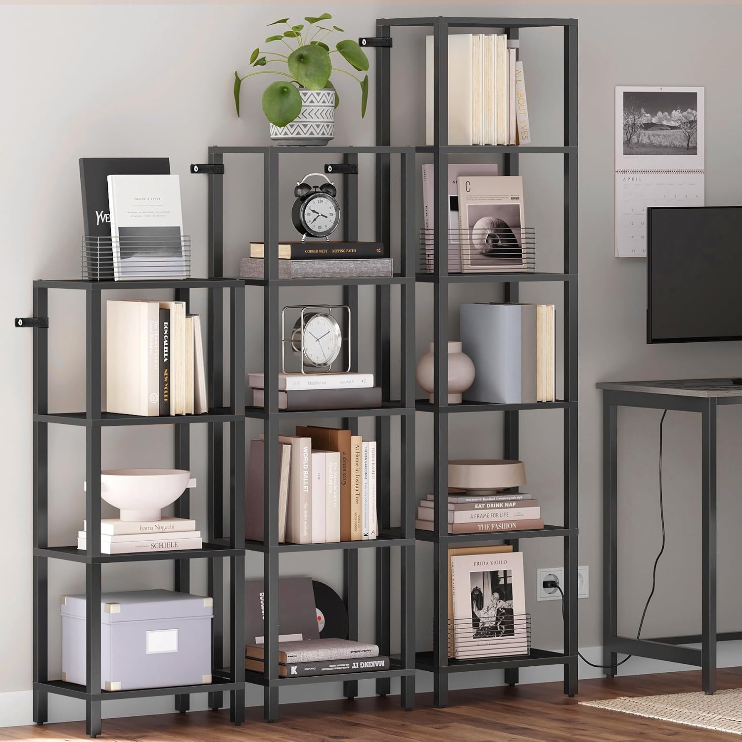 TUTOTAK Bookshelf, 6-Tier Tall Book Shelf, Narrow Bookcase for Small Space, DIY Stackable Bookshelf, for Living Room, Office, Study, Entryway, Industrial, Black BS01BK006