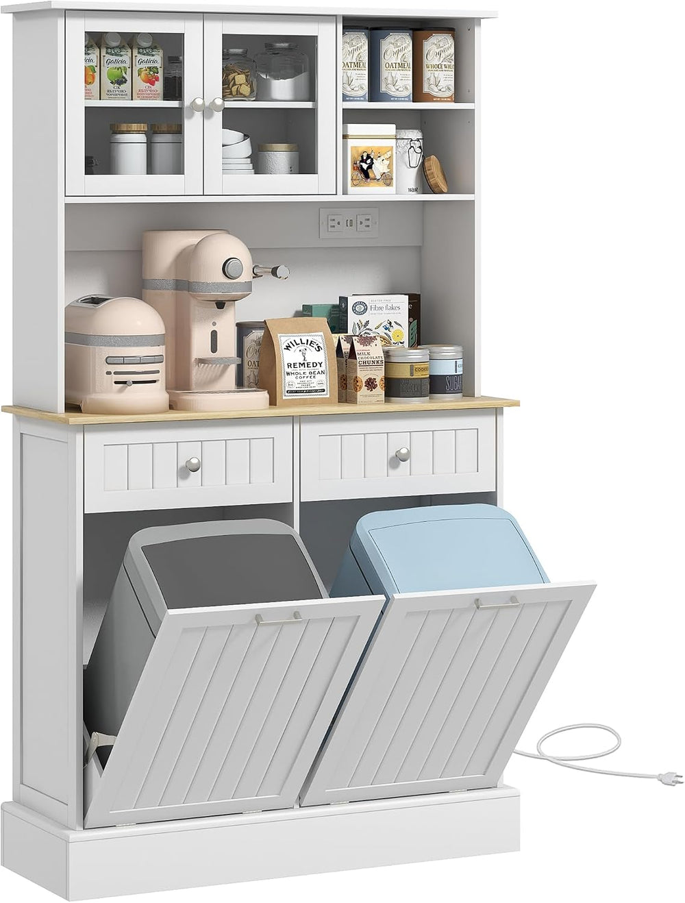 68" Kitchen Pantry, Freestanding Storage Cabinet with Charging Station, ...