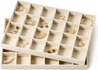 pickpiff Drawer Jewelry Organizer & Display Trays: 2pcs 24grid Velvet Stackable Jewelry Case (13.8x9.4x1.2inch) - Soft Beige Ring Storage Bracelet Holder Earring Box