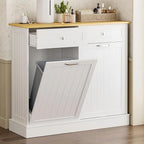 GAZHOME 20 Gallon Double Tilt Out Wooden Trash Cabinet with Charging Station, Upgrade Free Standing Recycling Cabinet with Outlet,White