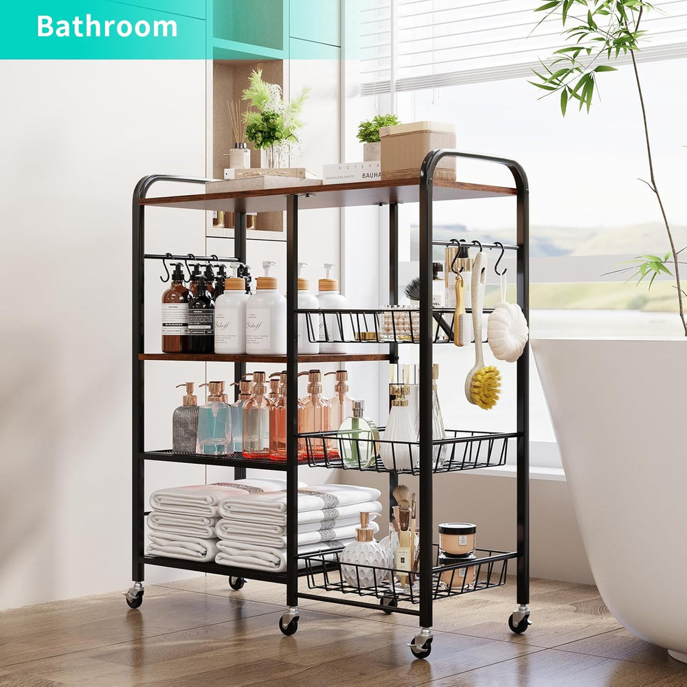 HapiRm Rolling Kitchen Microwave Cart - 4 Tier Microwave Table Stand with Pul...