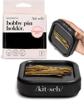 Kitsch Magnetic Bobby Pin Holder - Cute Stuff, Strong Magnetic Pin Holder for Desk & Vanity, Securely Holds Metal Hair Clips, Bobby Pins & Paper Clip | Ideal Gifts for Women - Black, 1 Pc