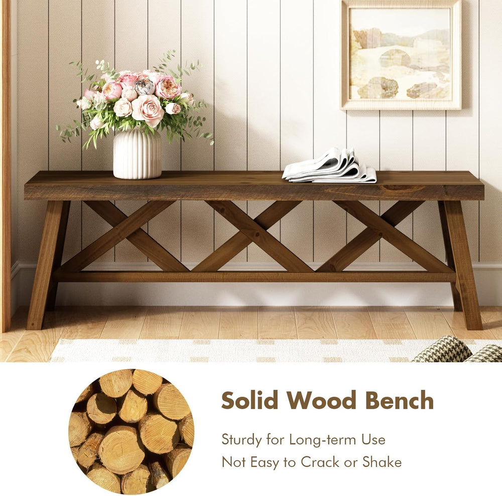 Wnutrees 54" Farmhouse Wood Bench, Rustic Solid Wood Entryway Bench Seat...