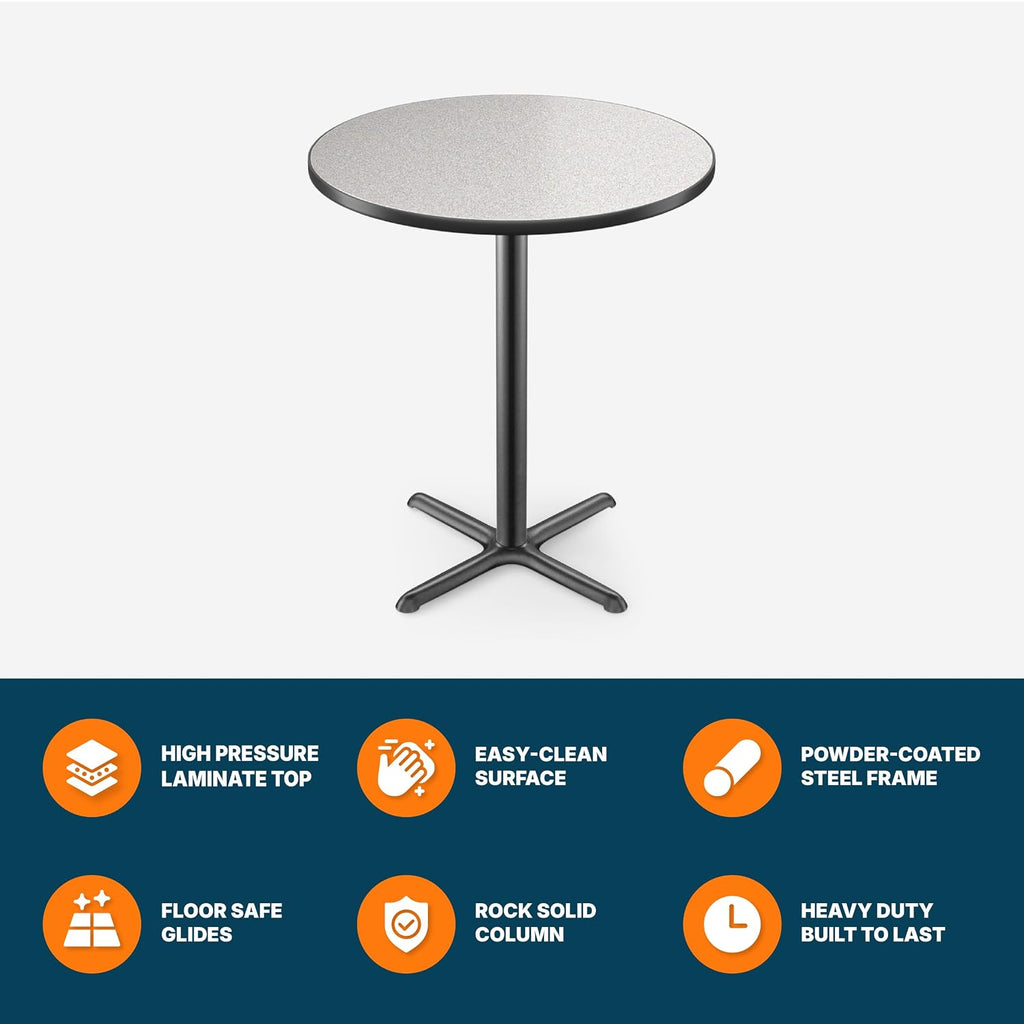 OEF Furnishings OEFCT13636XBGY Premium Commercial-Grade Restaurant and Breakroom Cafe Table (Round, 36 in Diameter, 42 in Bar Height, X-Base, Black Frame, Gray Nebula Laminate)