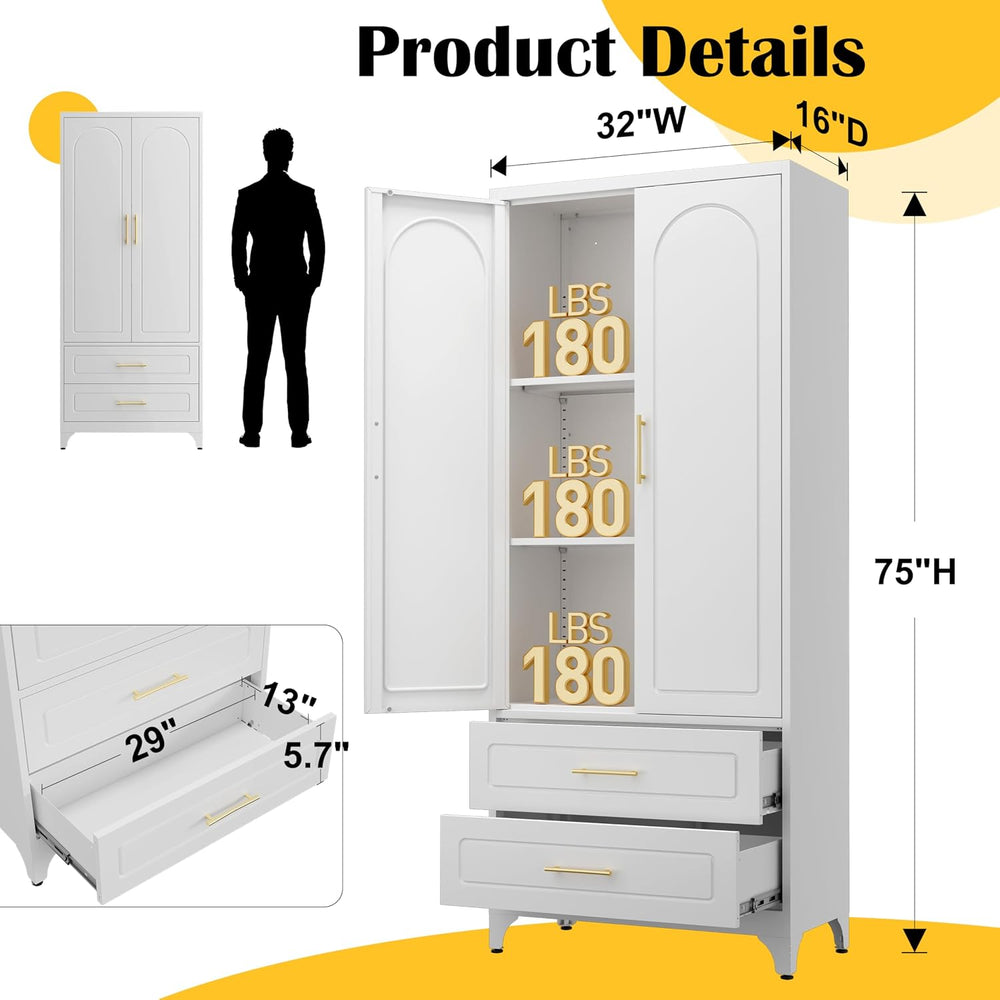 SteeLoong 75" Kitchen Pantry Cabinet,Metal Storage Cabinets with 2 Drawe...
