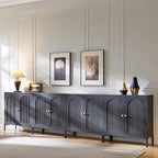 Modern TV Stands for 85 Inch TVs, 123.5‬"W Wood Entertainment Center w/Adjustable Shelves, Mid Century Modern TV Stand w/Arched Fluted Doors, Media Console Cabinet for Living Room, Dark Grey