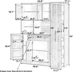 Merax Farmhouse Pantry Storage Cabinet, Freestanding Buffet Cabinet with Pull-Out Side Cabinet, Door Shelves and Drawer, Kitchen Hutch with Doors,Brown(52.8x17.7x70)