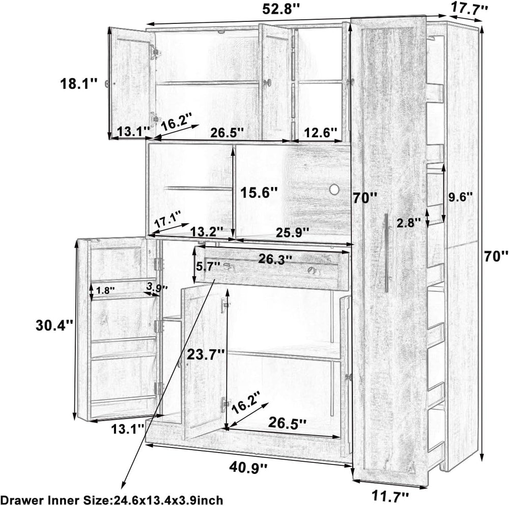 Traditional Freestanding Kitchen Pantry with Pull-Out Side Cabinet, Door Shel...