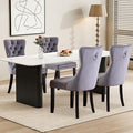 Velvet Upholstered Dining Chairs Set of 4, Modern Style Kitchen Side Chairs with Nailhead Trim and Wood Legs,Metal Pulling Ring for Dining Room Living Room(Grey,Set of 4)