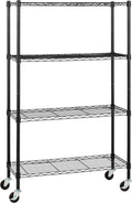 Amazon Basics 4-Shelf Adjustable, Heavy Duty Storage Shelving Unit on 3'' Wheel Casters, Metal Organizer Wire Rack, 36" L x 14" W x 57.75" H, Black