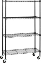 Amazon Basics 4-Shelf Adjustable, Heavy Duty Storage Shelving Unit on 3'' Wheel Casters, Metal Organizer Wire Rack, 36" L x 14" W x 57.75" H, Black