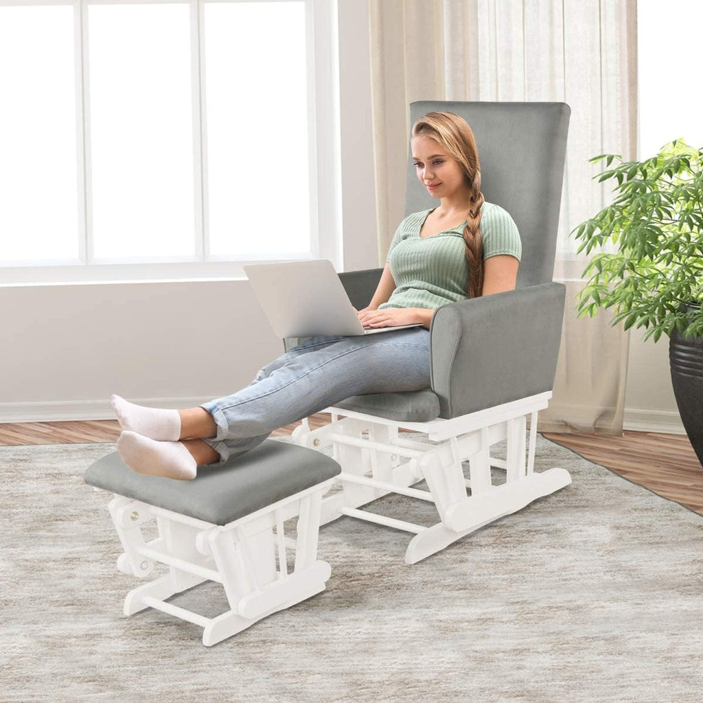 Costzon Baby Glider and Ottoman Cushion Set, Wood Baby Rocker Nursery Furniture for Napping, Nursing, Reading, Upholstered Hoop Glider & Ottoman Comfort Nursery Chair w/Padded Armrests (Gray)