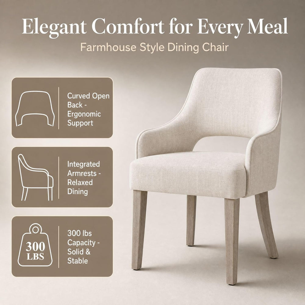 Dining Chairs Set of 2 Linen Upholstered Accent Kitchen Chair with Hollow Bac...