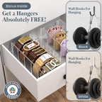 Acrylic Belt Organizer for Closet with Removable Dividers- 2 Wall Hooks for Hanging Towel- 5 Compartments & Handles Drawer Organization and Storage for Purse, Underwear, Socks & Ties (3 Pcs)