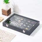 Coward Ring Earring Jewelry Organizer Box, 35 Grids Dustproof Display Holder Case, Black Velvet Jewelry Bead Display Tray Case with Transparent Glass Lid for Momen Girls