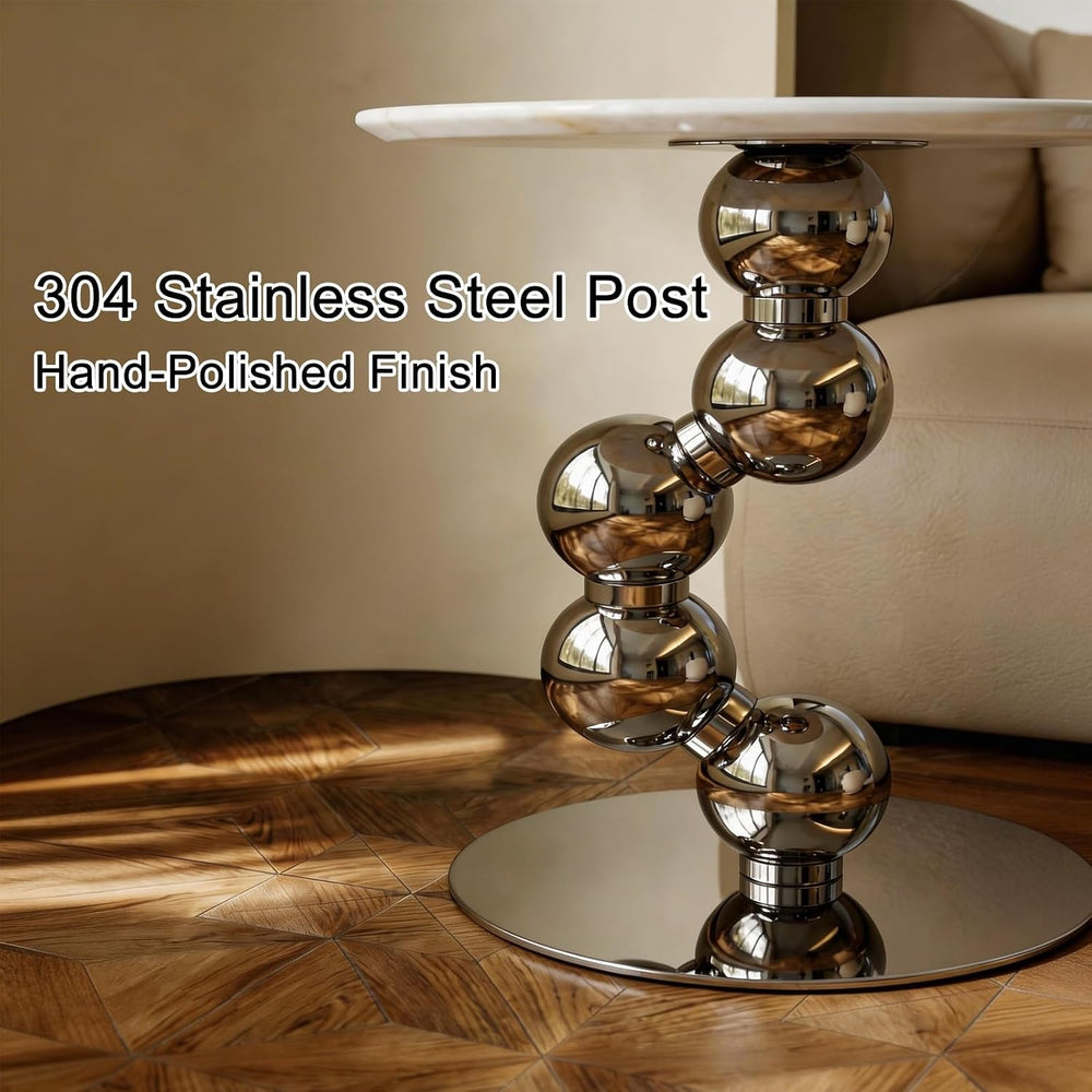 Small Round End Table, Marble Top Metal Side Table, Slim Accent Desk for Smal...