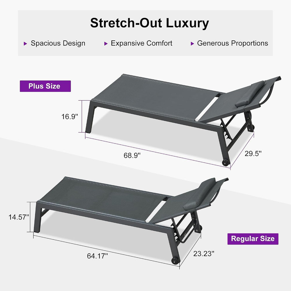 PURPLE LEAF Outdoor Oversized Lounge Chair Set of 3 Pool Lounger Patio Chaise...
