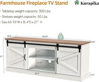 Kurapika Farmhouse TV Stand and Entertainment Center for TV Up to 75 Inch, with Sliding Barn Doors and Adjustable Shelf, Console Table and Media Furniture with Storage Cabinet, 67 Inch, White