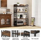 4 Tier Bakers Rack for Kitchens, Adjustable Microwave Stand with Storage, Metal Storage Shelves for Dinning Room Coffee Bar, Rustic Brown