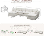 141'' Oversized Cloud Sectional Boneless Couch for Living Room, Modern Big Compressed U Shape Couch with 2 Ottoman 2 Throw Pillows, Comfy Chenille Deep Seat Memory Foam Spineless 6 Seater Sofa,Beige
