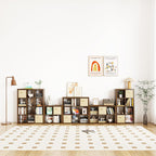 furtble Bookshelf with Storage Bins, 12-Cube Storage Organizer, Modern Wood Open Bookcase, Multifunctional Display Shelf for Living Room, Bedroom, Home Office, Classic Oak