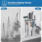 2 Pack Broom Holder Wall Mount Mop and Broom Hanger Broom Organizer Storage Tool Racks Stainless Steel Heavy Duty for Kitchen Garden Laundry Garage (5 Racks with 4 Hooks)