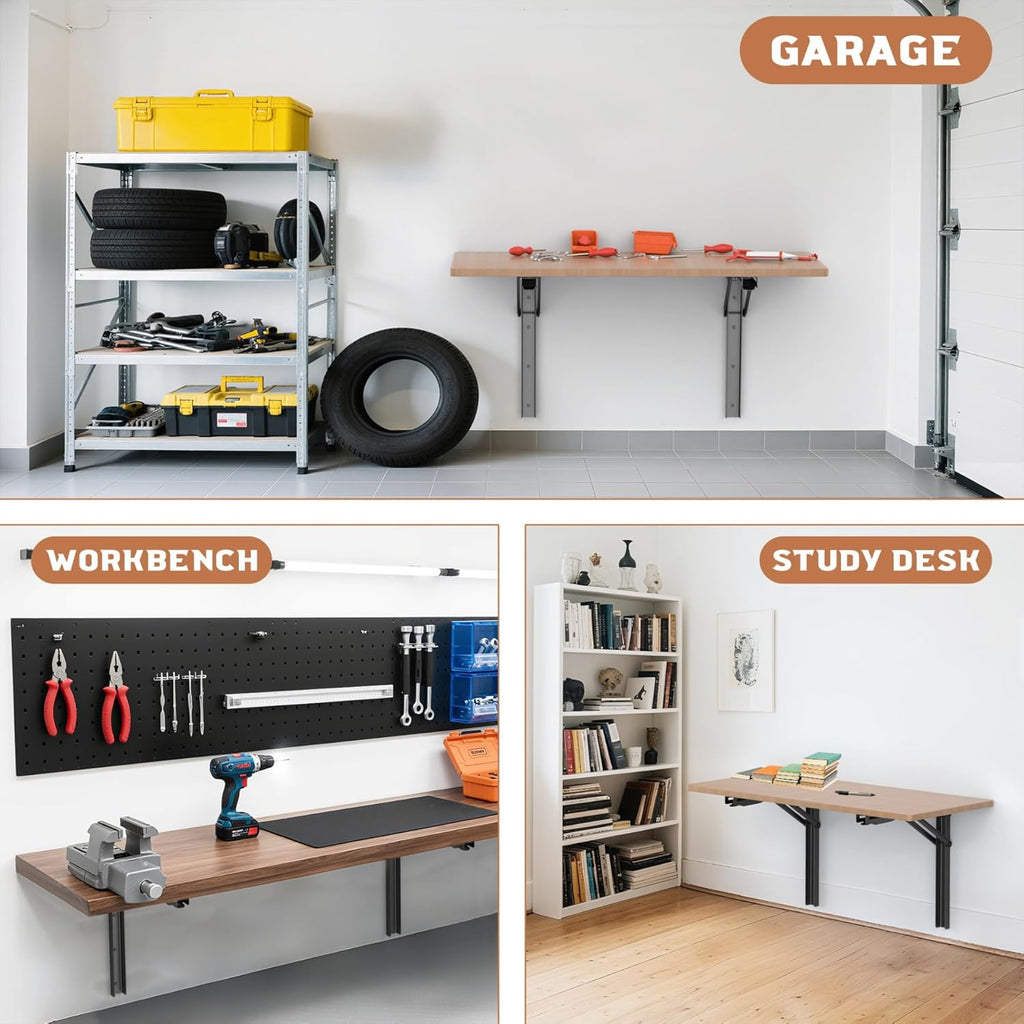 TORACK Heavy-Duty 18 inch Folding Wall Shelf Brackets, Space-Saving Collapsible Shelf Brackets for Garage, Kitchen, Laundry, 550 lbs Capacity, Wall-Mounted Support Hinges for Workbench/Table