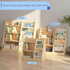 4 Tier Kids Bookshelf Baby Toddler Book Rack Children Bookcase Toy Storage Organizer with 6 Sling Adjustable Shelf for Nursery Playroom Classroom Library Bedroom Natural Wood