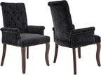 Upholstered Tufted Chenille Dining Chairs with Arms & Nailhead Trim – Solid Wood Frame & Legs, Modern Farmhouse for Dining, Kitchen & Living Room (Set of 2, Charcoal Gray)