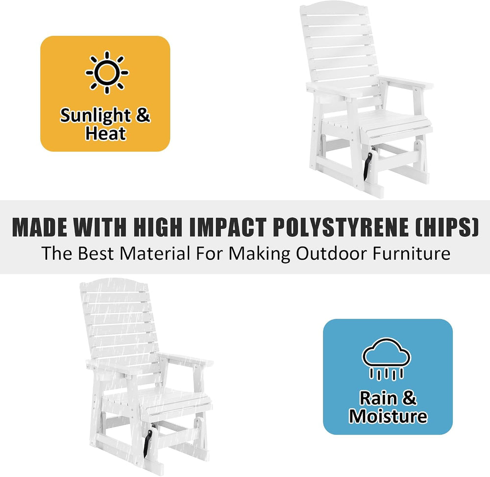 Poly Lumber Patio Glider with Cup Holders, High Backrest and Deep Contoured S...
