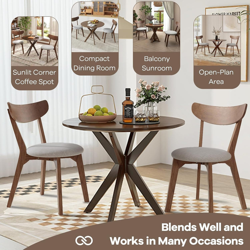 NAFORT Round Dining Table Set for 2, Mid-Century Modern Table and Chairs, Woo...
