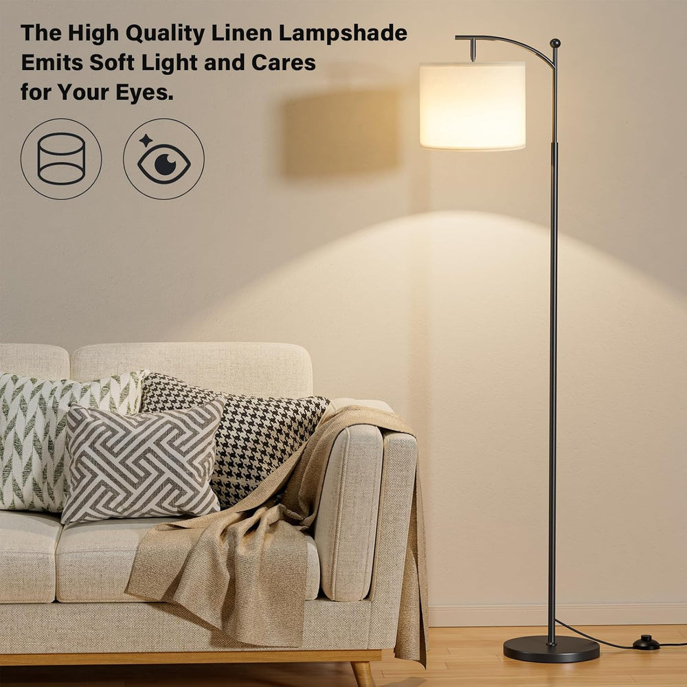 Ambimall 60" Floor Lamp with Remote and Stepless Dimmable Bulb, Black Pole